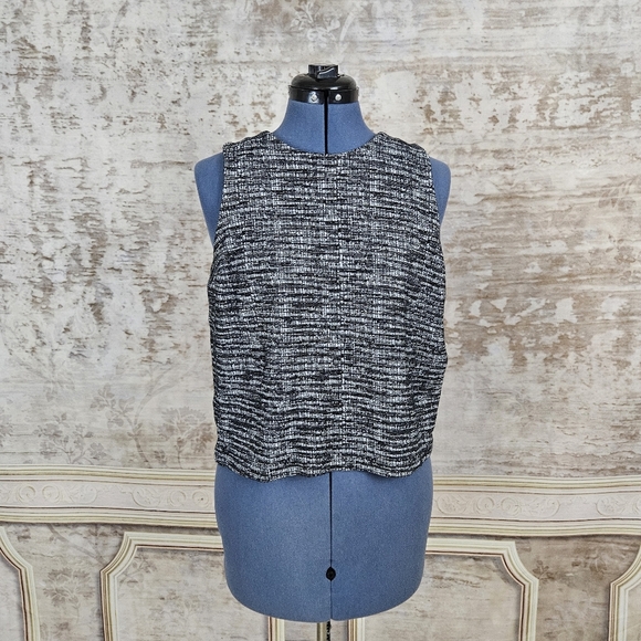 Banana Republic Small Shell Tank Top Black White Blouse Office Career Tweed - Picture 1 of 8